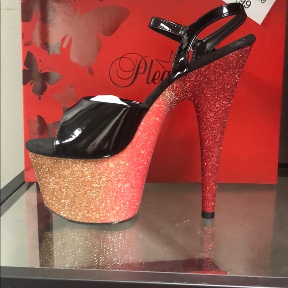 Pleaser Adore Gold glitter Ombré stripper heels - Picture 3 of 4